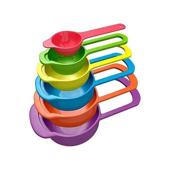 Plastic Stackable, Space Saving Measuring Cups And Spoons Set (6 Pieces) - Multicolour